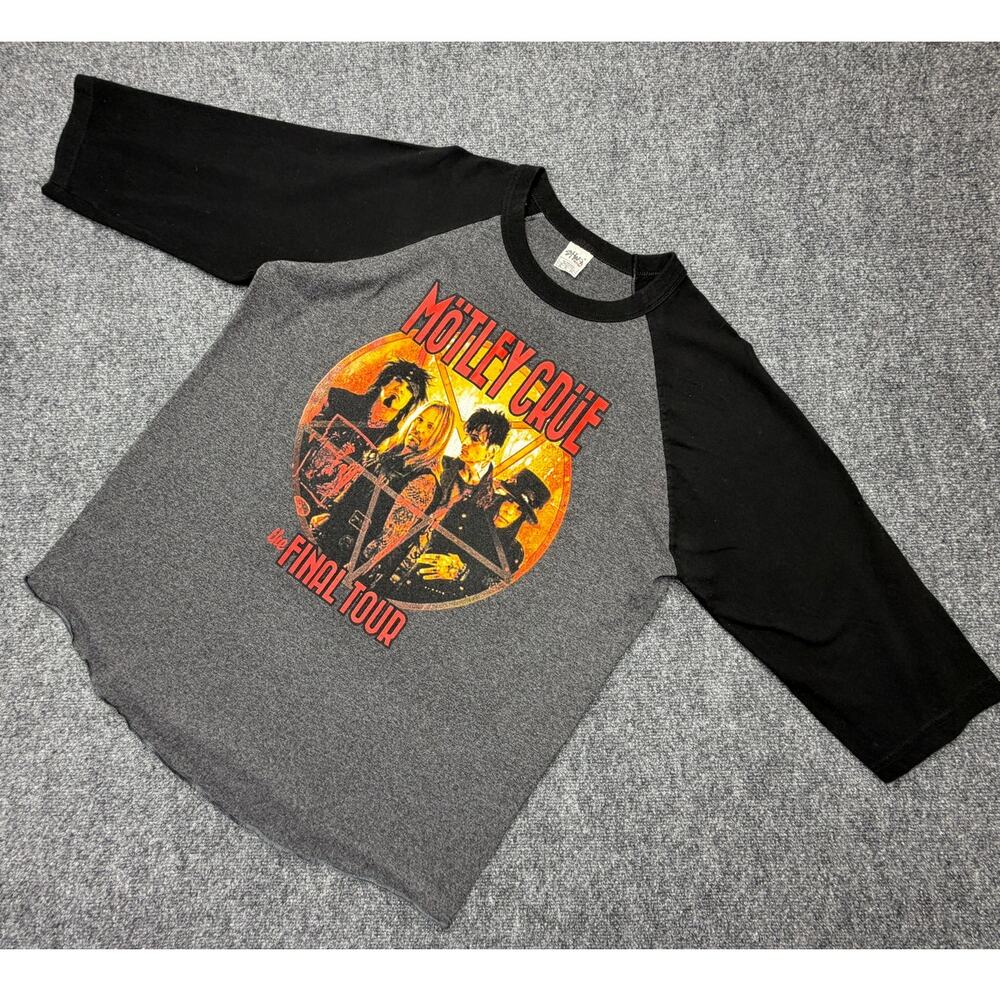 Motley Crue Final Tour Shirt Mens XL Gray Black Raglan Long Sleeve Rock Tee